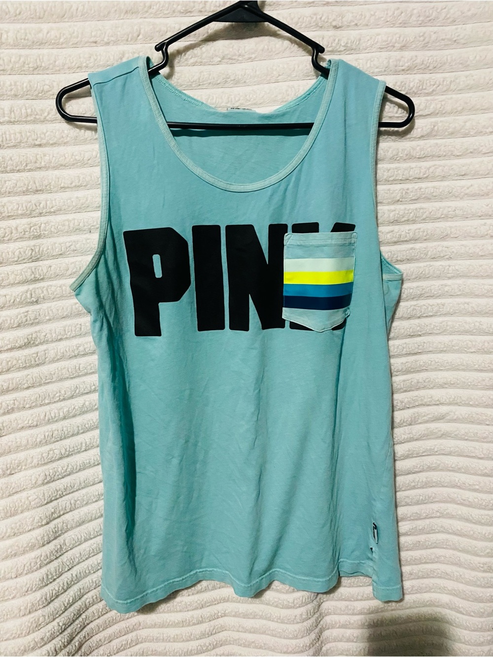 PINK Victoria's Secret Aqua Tank with Black Logo and Striped Pocket